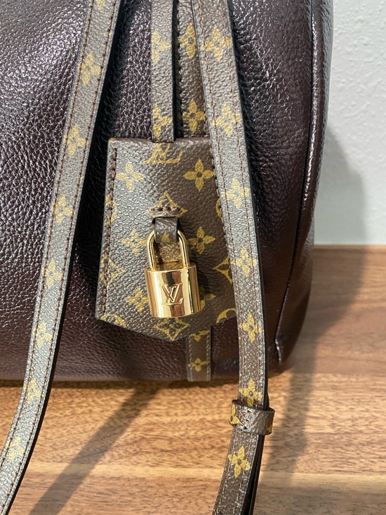 Dark Brown Leather Shoulder Bag with Monogram Straps - Picture 2 of 7